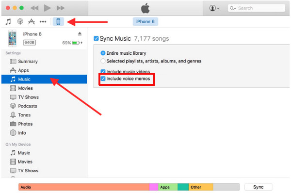 sync voice memos itunes